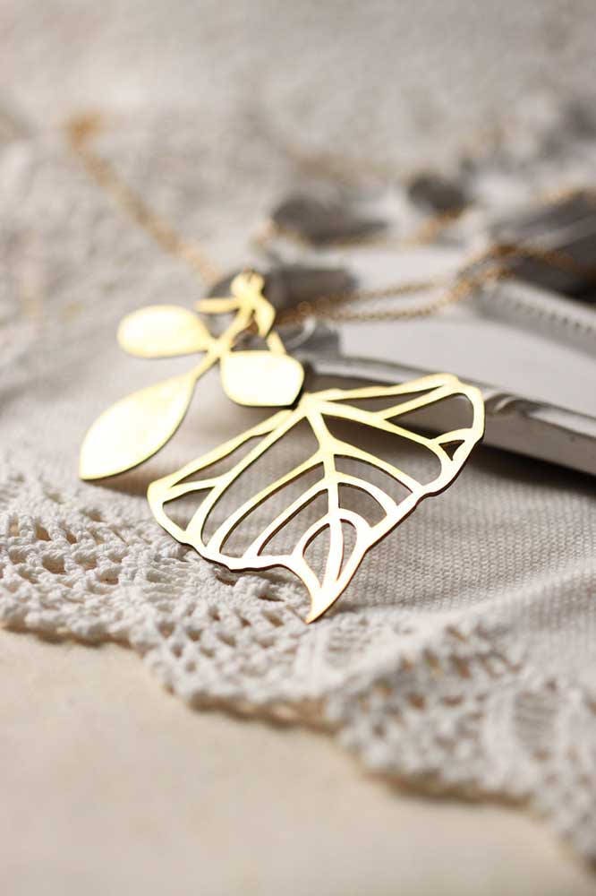 Natur Blatt/Goldene Halskette Messing Leinen Schmuck Für Den Alltag Mode von linenjewelryshop