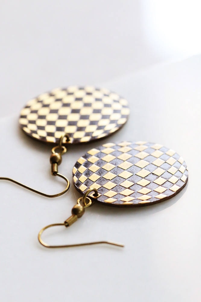 Optisch Kunst Ohrring/Leinen Schmuck Messing Messingdraht Alltags von linenjewelryshop