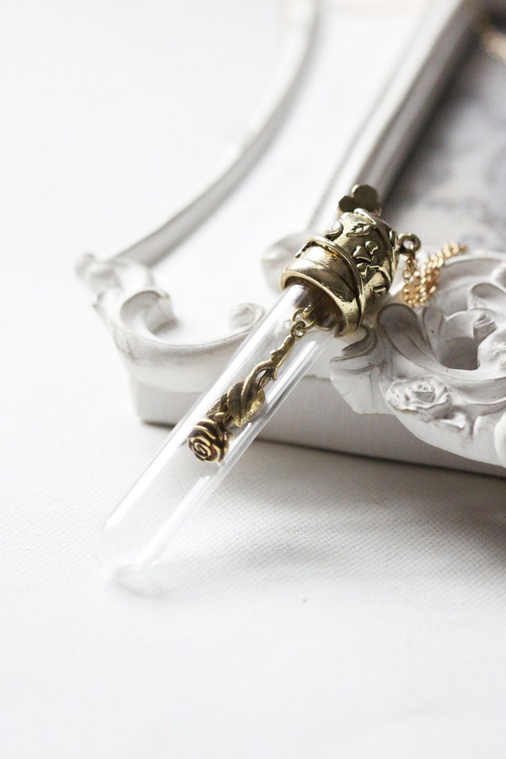 Rose in Glass Tube Anhänger, Rose Halskette, Schmuck Für Den Täglichen Gebrauch, Natur Blume Halskette, Blumen Halskette, Rose Halskette von linenjewelryshop