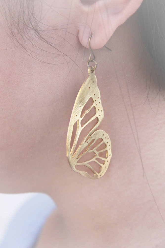 Schmetterling Ohrringe/Leinen Schmuck Goldene von linenjewelryshop