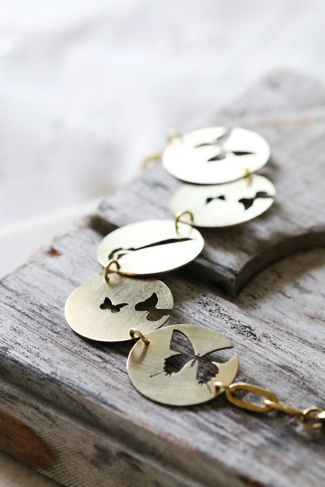 Schmetterling Und Vogel Armband/Leinen Schmuck Alltags Natur von linenjewelryshop