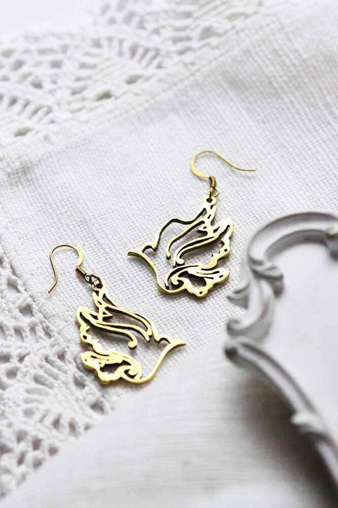 Vogel Draht Ohrring Original Design By Linen Jewelry/Alltag Boho Style von linenjewelryshop