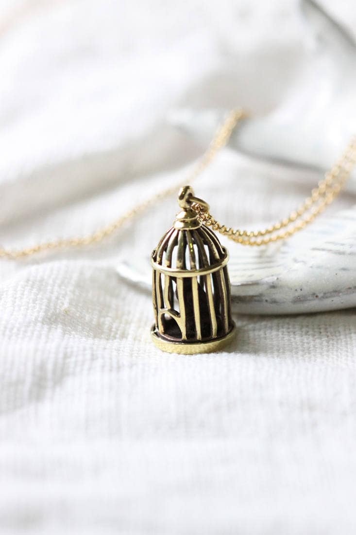 Goldene Vogelkäfig Halskette/Anhänger Schmuck Für Den Alltag Leinen von linenjewelryshop