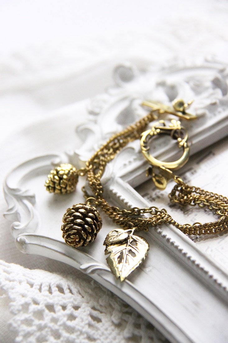 Woodland Pine Corn Armband, Eichel Gold Armband Corn, Armreif, Herbst Alltags Armreif von linenjewelryshop