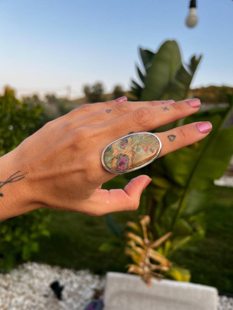 Fuchsit Rubin Großer Handgemachter 925 Silber Ring von linerworks