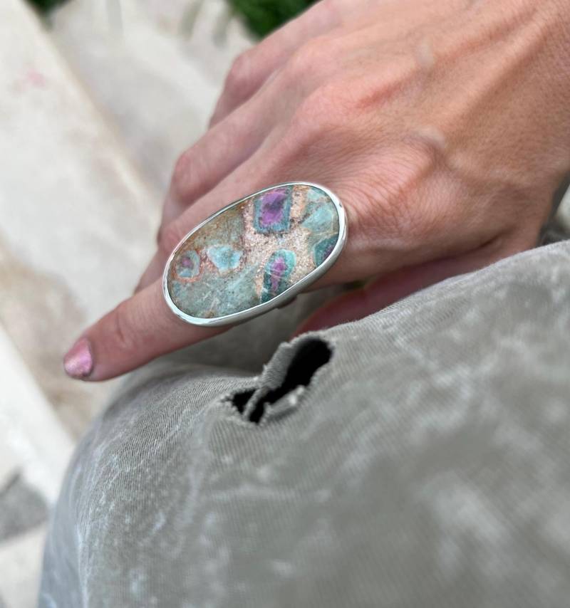 Fuchsit Rubin Großer Handgemachter 925 Silber Ring von linerworks