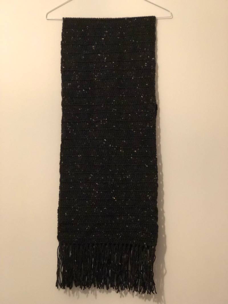 Handgemachte Wolle Winterschal in Tweed Schwarz Blogger Fashionista Hipster Fischgrät Stricken Stich Unisex [34] von linhthecat