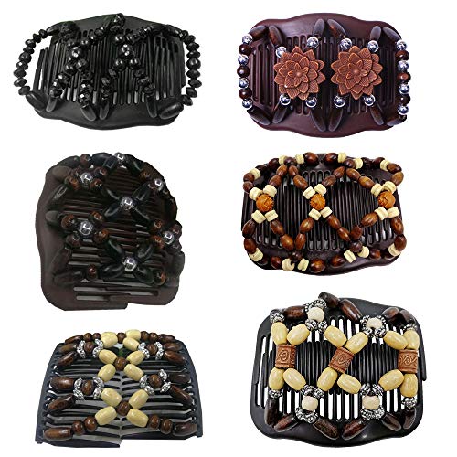 6 Stück Afrikanische Haarspange Haarkamm Magic Hair Comb,Magischer Kamm Butterfly Stretch Haarklammer Elastisch Dehnbar Perlen Beads,DIY Doppel Clips Haarklammer Haarspangen Haarkämme für Damen Frauen von linjinde