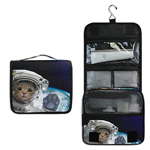 Linomo Hanging Reise Kulturbeutel für Damen und Herren, Astronaut Katze Tier Kosmetik Make-up Tasche mit Haken von linomo