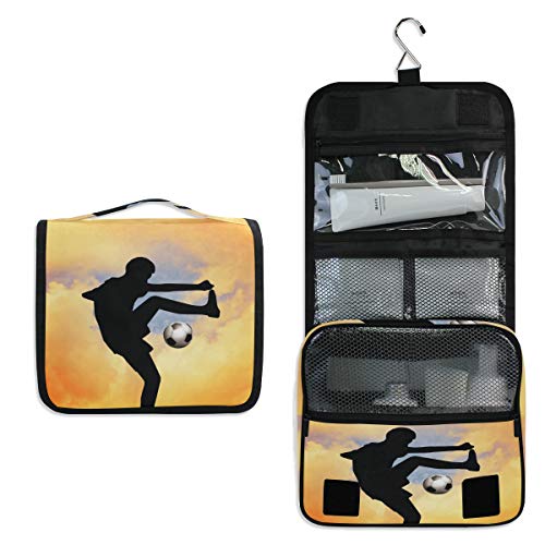 Linomo Hanging Reise Kulturbeutel für Damen und Herren, Fußball Spieler Kosmetik Make-up Tasche mit Haken von linomo