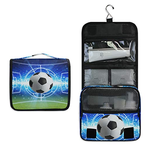 Linomo Hanging Reise Kulturbeutel für Damen und Herren, Galaxis Fußball Sport Ball Kosmetik Make-up Tasche mit Haken von linomo