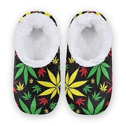 linomo Bunt Marihuana Grün Blätter Hausschuhe für Unisex Damen Männer Winter Hausschuhe Wärme Drinnen Hausschuhe Schlafzimmer Socken Schuh von linomo