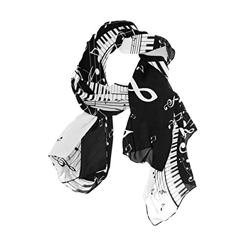 linomo Damen Chiffon Seide Großer Schal Musik Note Musical Klavier Langer Schal Wickel Seidenschal von Linomo