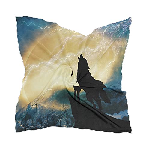 linomo Damen Chiffon Seide Schal Wolf Mond Quadrat Schal Wickel Seidenschal von linomo