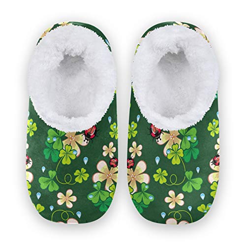 linomo Grün St Patrick's Day Kleeblatt Hausschuhe für Unisex Damen Männer Winter Hausschuhe Wärme Drinnen Hausschuhe Schlafzimmer Socken Schuh von Linomo