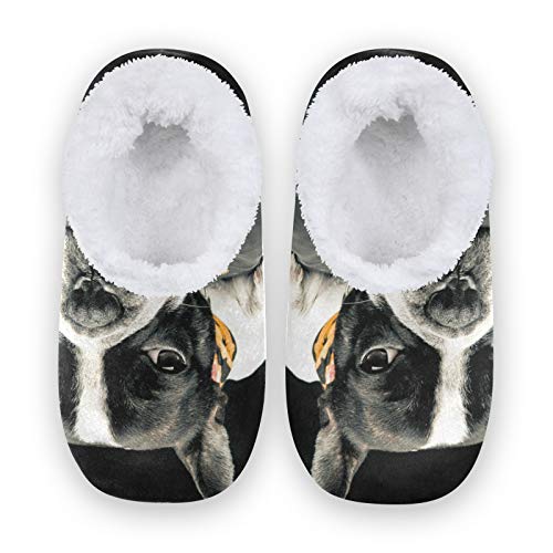 linomo Süß Bulldogge Hund Gesicht Hausschuhe für Unisex Damen Männer Winter Hausschuhe Wärme Drinnen Hausschuhe Schlafzimmer Socken Schuh von linomo