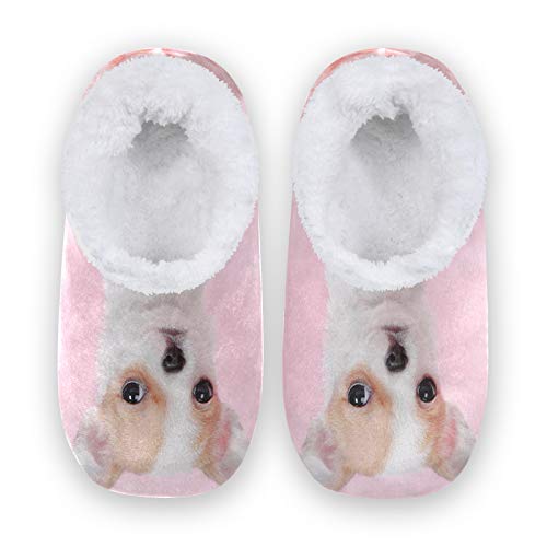 linomo Süß Chihuahua Hund Rosa Rose Hausschuhe für Unisex Damen Männer Winter Hausschuhe Wärme Drinnen Hausschuhe Schlafzimmer Socken Schuh von linomo