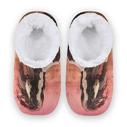 linomo Tier Pferd Hausschuhe für Unisex Damen Männer Winter Hausschuhe Wärme Drinnen Hausschuhe Schlafzimmer Socken Schuh von Linomo