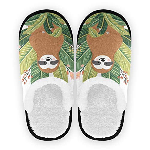 linomo Tropisch Blätter Faultier Hausschuhe für Frauen Männer Kinder, Frauen Hausschuhe Hausschuhe Hausschuhe Hausschuhe Schlafzimmer Reiseschuh von Linomo