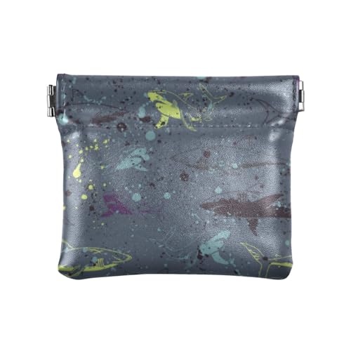 Abstrakte Haie, Damen, PU-Leder, Münzgeldbörse, praktischer Schmuck für Männer und Frauen auf Reisen, Abstrakte Haie, 4.33"(L) x 3.74"(W) x 0.39"(H), Classic von linqin