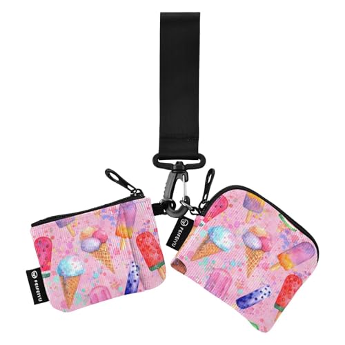 Aquarell-Eislutscher für Damen, Münzgeldbörse, Kartenetui, minimalistisch, mit Schlüsselanhänger, für Damen und Herren, 2 Stück, Aquarell-Eis am Stiel, 1 size Aquarell-Eislutscher für Damen, Münzgeldbörse, Kartenetui, minimalistisch, mit Schlüsselanhänger, für Damen und Herren, 2 Stück, Aquarell-Eis am Stiel, 1 size von linqin