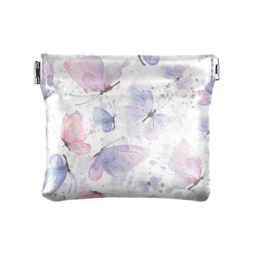 Aquarell-Geldbörse aus Leder mit Schmetterlingen, praktischer Münzgeldbörse, Kartenorganizer für Frauen und Mädchen, Rosa lila Schmetterlinge, 4.33"(L) x 3.74"(W) x 0.39"(H), Classic von linqin