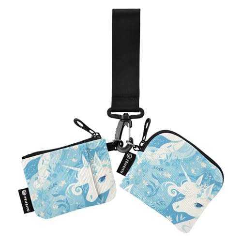 Art Cute Blue Unicorns Damen Geldbörsen Kartenetuis Kompakte Größe Reißverschluss Geldbörse Geldbörse Geldbörse mit Reißverschluss Münzfach für Arbeit Reisen 2 Packungen, Niedliche blaue Einhörner, 1 von linqin