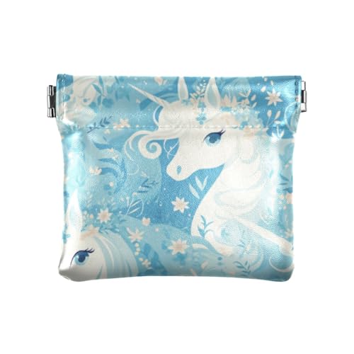 Art Cute Blue Unicorns Damen Leder Münzbörse Praktische Kartenetuis Geld Organizer für Frauen Mädchen von linqin