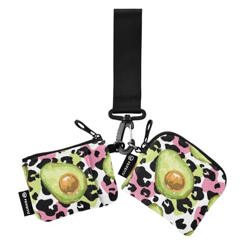 Avocado Leopard Damen Kartenetuis Kleingeldhalter Niedlich Mode Kleingeld Geldbörse Schlüsselhalter mit Reißverschluss Münzfach für Damen Mädchen 2 Stück, Avocado-Leopard, 1 size von linqin