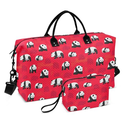 Bear Panda Reisetasche, Schultertasche, Wochenendtasche, Übernachtungstasche, Sporttasche mit verstellbarem Gurt, für Reisen, 2-teiliges Set, Bären-Panda, 1 size von linqin