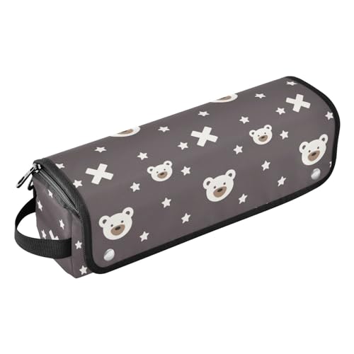 Bears on Dark 2-in-1 Lockenstab Reisetasche mit hitzebeständigem Pad, Heizwerkzeug, Reisetasche, Organizer für Glätteisen, Lockenstäbe, Damen-Essentials Aufbewahrung, Bären im Dunkeln, 14.6"x 3.9" von linqin