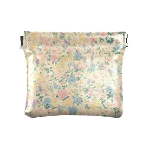 Beige Dianthus Blumen Damen Kleine Leder Kleingeldbörse Einzigartiger Verschluss Geldbörse Kartenhalter für Frauen Jungen Mädchen von linqin