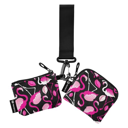 Blattwerk Pfirsich Flamingos Damen Münzgeldbörsen Kartenhüllen Kompakte Größe Ausweis-Schutz mit Reißverschluss Münzfach für Damen Mädchen 2 Stück, Blatt-Pfirsich-Flamingos, 1 size von linqin