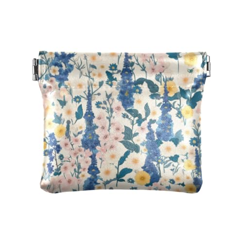 Blau-rosa Delphinium Blumen Damen Leder Münzbörse Wasserdicht Mini Make-up Tasche für Frauen von linqin