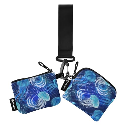 Blaue Quallen Schwimmen Unterwasser Damen Geldbörsen Kartenetuis Slim Portable Münzgeldbörse Kleingeldhalter mit Reißverschlusstasche für Damen Mädchen 2 Stück, Blaue Quallen, 1 size von linqin