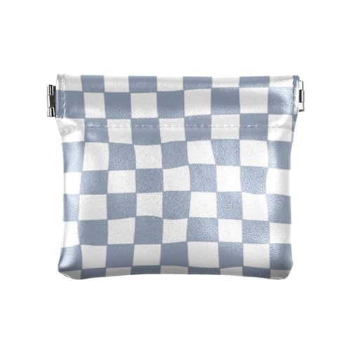 Blaues verzerrtes kariertes PU-Leder, kleine Münzen, wasserdicht, Kleingeldhalter, Karten-Organizer für Mädchen, Damen, Handtasche, Blau verzerrt kariert, 4.33"(L) x 3.74"(W) x 0.39"(H), Classic von linqin