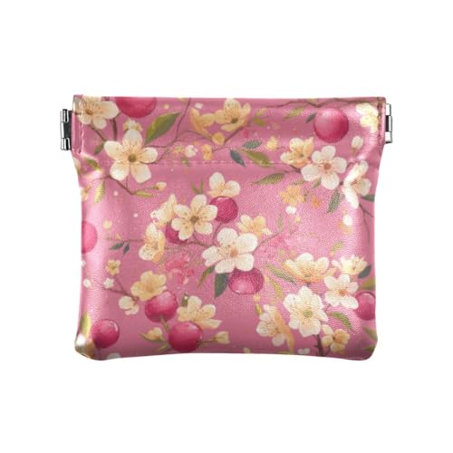 Blooming Plums Pink PU Leder Kleine Münze Wasserdicht Kleingeld Geldbörse mit Verschluss für Mädchen Frauen Damen von linqin