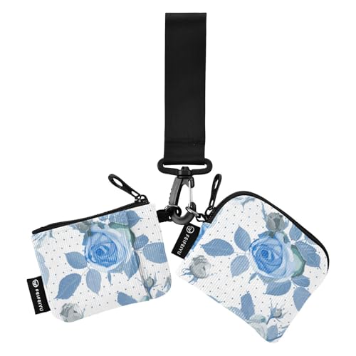 Blue Roses Damen Dual Wallets Busniess Kartenetuis Niedlich Mode Kartenetui Geld Organizer mit Reißverschlusstasche für Arbeit Reisen 2 Stück, Blue Roses, 1 size von linqin