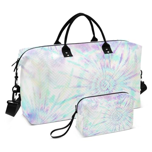 Bunte Batik-Reisetasche, Sporttasche, Turnbeutel, Wochenende, Übernachtung, Tasche mit verstellbarem Riemen für Flugzeugreisen, 2-teiliges Set, Buntes Batikmuster, 1 size von linqin