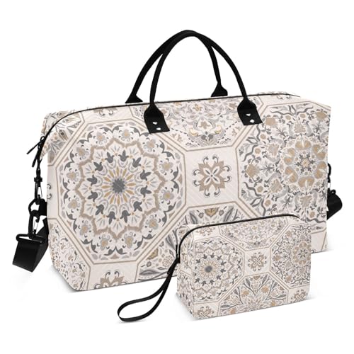 Bunte Patchwork-Reisetasche, Reisetasche, Reisetasche, Turnbeutel, Reise-Wochenendausrüstung, Tasche mit Kulturbeutel für Reisen, 2-teiliges Set, Farbenfrohes Patchwork, 1 size von linqin