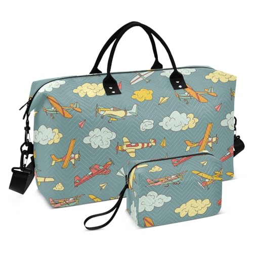 Bunte Retro-Flugzeug-Reisetasche, Handgepäck, Wochenende, Übernachtungstasche, großer Turnbeutel mit verstellbarem Riemen für Flugzeugreisen, multifunktional, Bunte Retro-Flugzeuge, 1 size von linqin