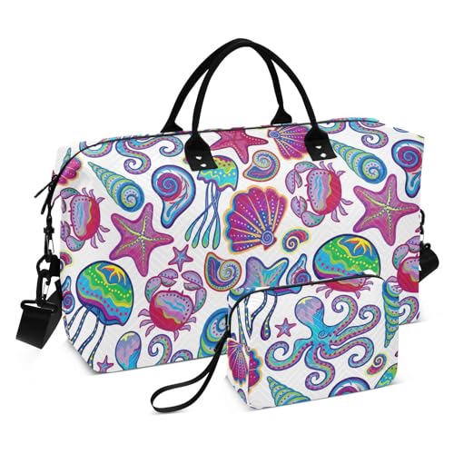 Bunte Sea Life große Tasche, Flughafentasche, Turnbeutel mit verstellbarem Riemen, für Sport, wasserdicht, Farbenfrohes Meeresleben, 1 size von linqin