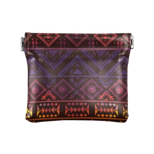 Buntes Navajo-Muster für Damen, Leder, Münzgeldbörse, niedlicher Schmuck-Organizer für Mädchen, Damen, Handtasche, buntes Navajo-Muster, 11 cm (L) x 9,5 cm (B) x 1 cm (H), klassisch, Buntes von linqin