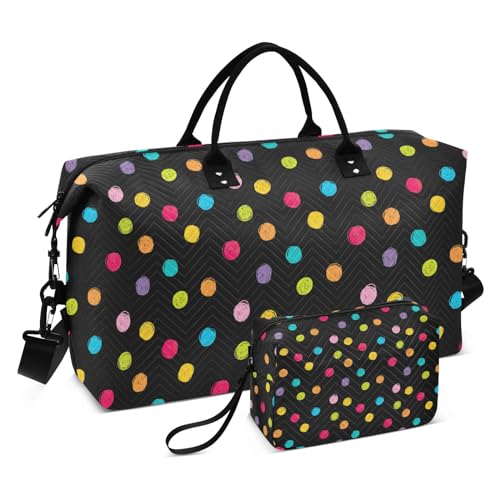 Crayon Polka Dottalisman Gepäck-Reisetasche, Fitnessstudio, Handgepäck, Reisetasche, Schultertasche, Wochenend-Tragetasche, mit Kulturbeutel für Sport, 2-teiliges Set, Kreide, gepunktet, Talisman, 1 von linqin