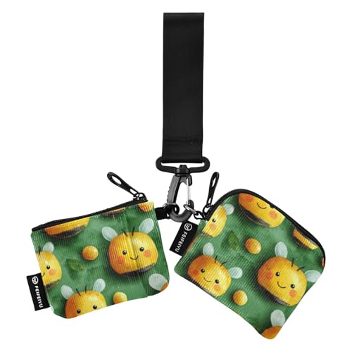 Cute Bees Damen Dual Wallets Busniess Kartenetuis Kompakte Größe Reißverschluss Armband Geldbörse mit Handgelenkschlaufe für Männer Frauen 2 Stück, Niedliche Bienen, 1 size von linqin