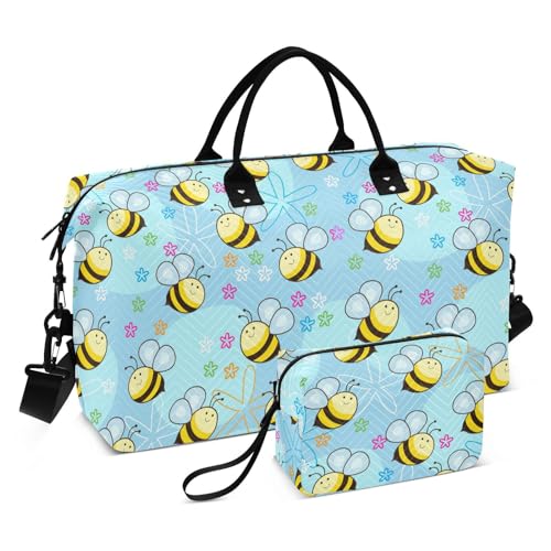 Cute Bees Große Reisetasche für Wochenende und Übernachtung, großer Turnbeutel mit verstellbarem Riemen für Reisen, große Kapazität, Niedliche Bienen, 1 size von linqin