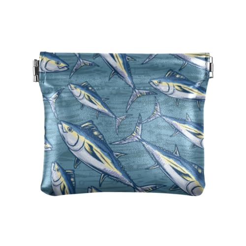 Damen-Geldbörse, Motiv: blauer Thunfisch, bunt, PU-Leder, ausgefallener Schmuck für Damen, Blauer Meeres-Thunfisch, 4.33"(L) x 3.74"(W) x 0.39"(H), Classic von linqin