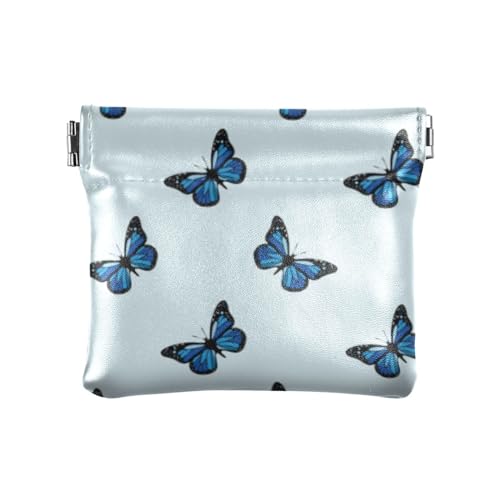Damen-Geldbörse aus Leder, dunkelblaue Schmetterlinge, wasserdicht, Schmuck für Männer, Frauen, Reisen, Dunkelblaue Schmetterlinge, 4.33"(L) x 3.74"(W) x 0.39"(H), Classic von linqin