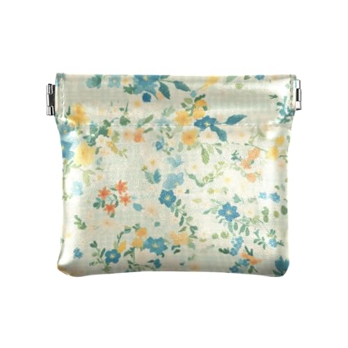 Damen-Handtasche mit Retro-Blumen, blaues Gingham-Muster, PU-Leder, Münzgeldbörse, tragbar, Kleingeldbörse mit Verschluss für Mädchen und Damen Damen-Handtasche mit Retro-Blumen, blaues Gingham-Muster, PU-Leder, Münzgeldbörse, tragbar, Kleingeldbörse mit Verschluss für Mädchen und Damen von linqin