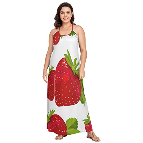 Damen Sommerkleid Neckholder Trendy Lange Sommerkleider Insel Kleider Erdbeere Langes Kleid, Erdbeere, 4X-Groß von linqin
